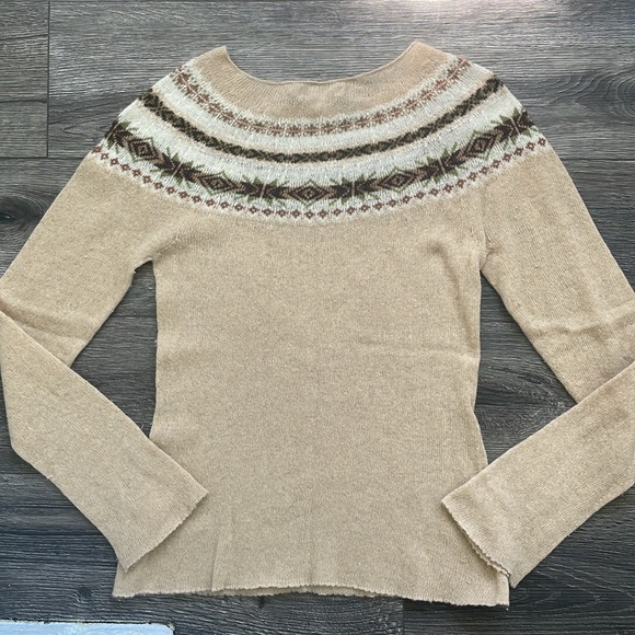 Banana Republic | Cashmere Angoral Wool Fair Isle Olive Green Neutral Sweater - Picture 5 of 10